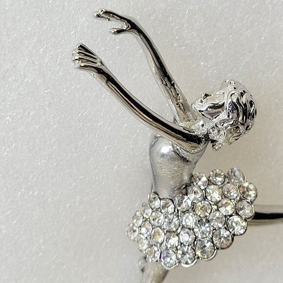 Rhinestone Ballet Dance Brooch Pin Silver tone Dancer Brooch - Picture 12 of 13